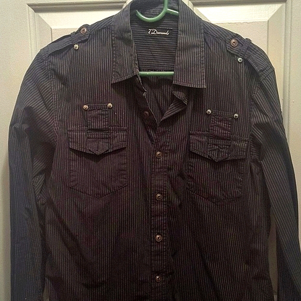 Authentic 7 Diamonds Black Embroidered Button Up Shirt